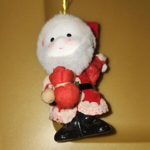 Vtg. Frankel Festive Santa Claus Ornament - Red and Black wooden face